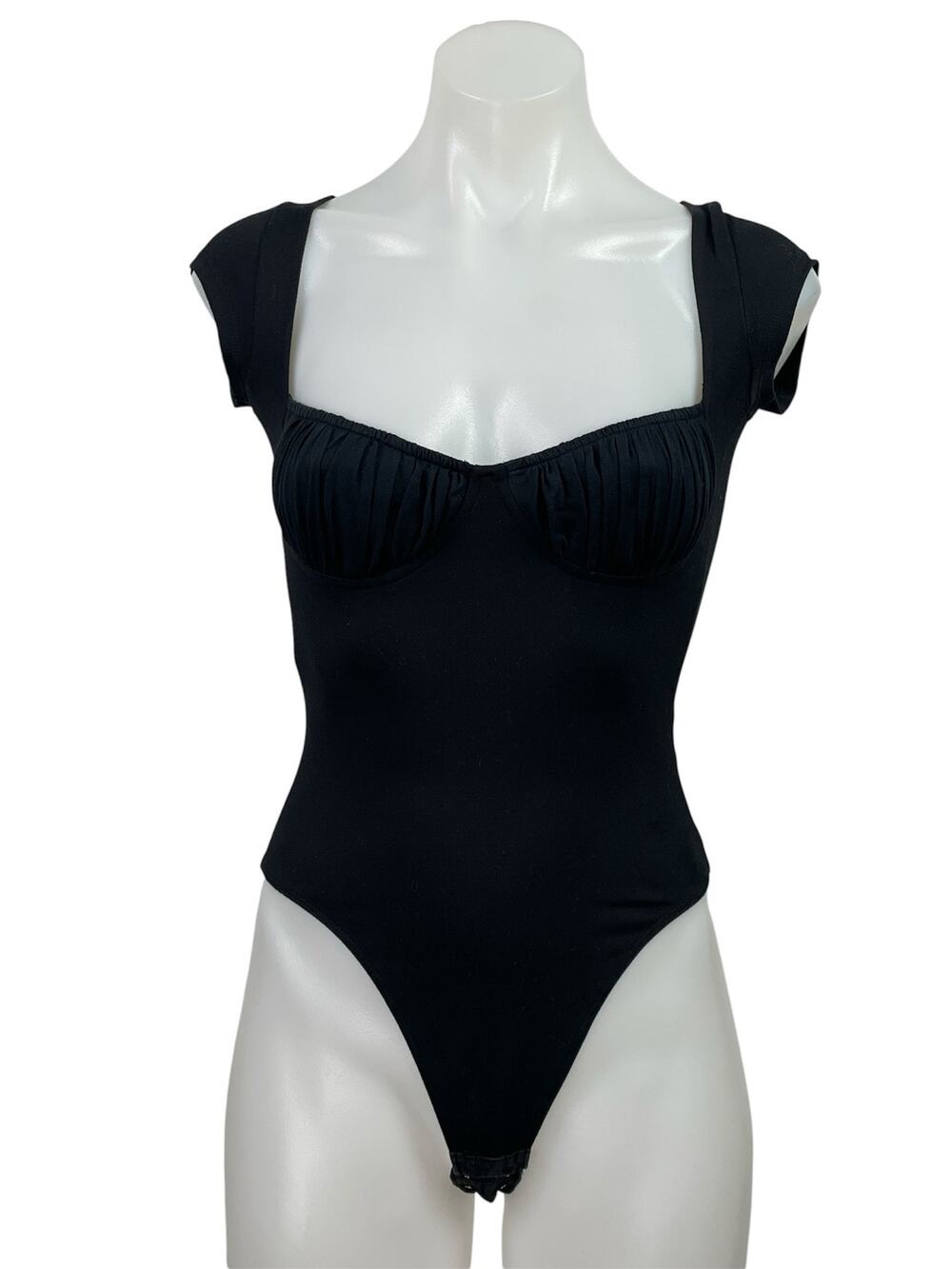 Tankair Juliet Black Bustier Short Cap Sleeve Thong T Shirt Bodysuit Top Size XS